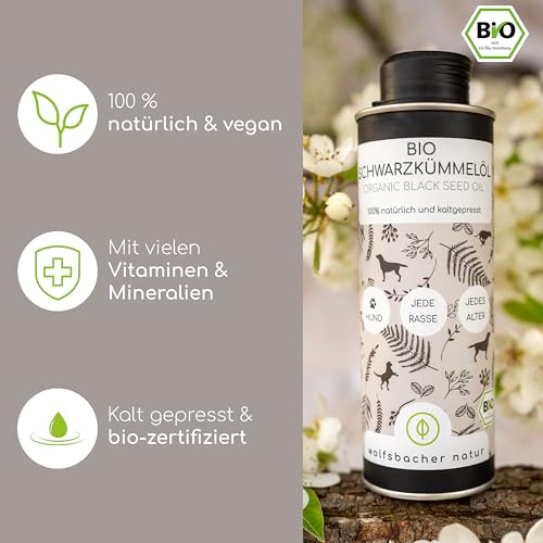 Wolfsbacher Natur Bio Schwarzkümmelöl für Hunde kaltgepresst 250 ml