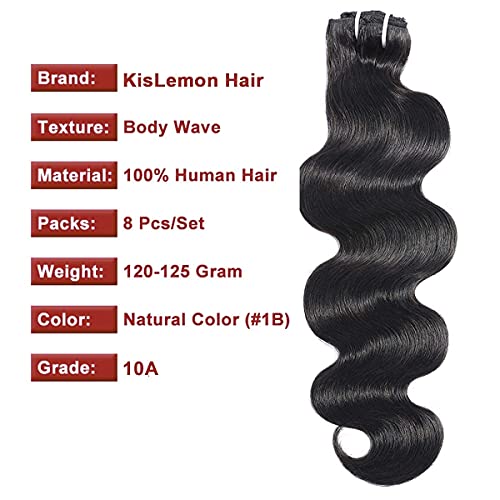 Body Wave Clip In Human Hair Extensions 100% Unprocessed Brazilian Virgin Hair Double Weft Long 8 Pieces/Lot 125G With 16 Clips,Natural Black Body Wave Clip In Remy Human Hair Extensions For Women (16", Body Wave) #TOP6