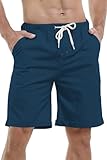 Hoerev Leinen Casual Beach Shorts Leichte, Atmungsaktive, Bequeme Sommershorts Für Beachwear Und Freizeitkleidung,Blau,L