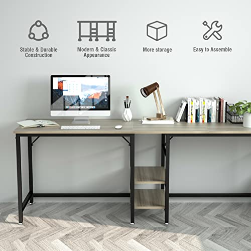Jsungo L Shaped Desk With Storage, 95 Inch Gaming Table For Small Space, Long Writing Table For 2 Persons For Home Office, Study Worktation With Pc Shelves And Hook, Grey Oak #TOP5