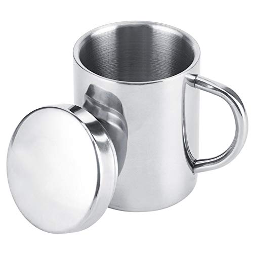 Tazas de Café Acero Inoxidable, Tazas con Tapa, Taza de Café de Doble Pared, Taza Doble Pared con Tapa y Asa Viaje para Acampar Bebidas Calientes Té Metal Reutilizable Niños Adultos Camping
