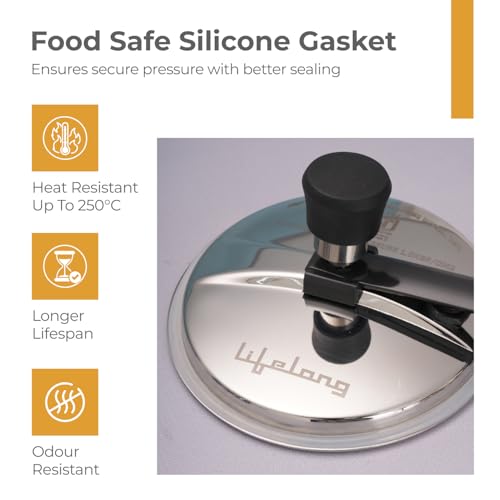 Image of Lifelong 2L Stainless Steel Pressure Cooker | Inner Lid Design with Silicone Gasket | Induction & Gas Compatible | 1.2mm Thick | Leak-Proof, Durable, Rust-Resistant Body ISI-Certified
