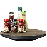 MyGift 15 Inch Lazy Susan Turntable Tray with Round Rustic Burnt Solid Wood Board and Black Metal Accent, Rotating Spice Rack Kitchen Countertop Organizer Home Decor
