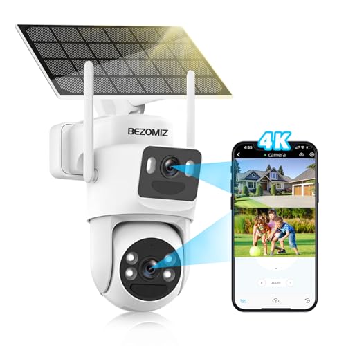 8MP Telecamera Wi-Fi Esterno Senza Fili Solare con Doppia Lente, 360° PTZ Videocamera Sorveglianza Esterno, Visione Notturna a Colori, Rilevamento Umano, Allarme, Audio Bidirezionale (Bianco-1pz)