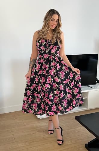 Image of Scarlet Darkness Summer Dresses for Women 2026 Floral Corset Dress Long Milkmaid Dress with Pocket