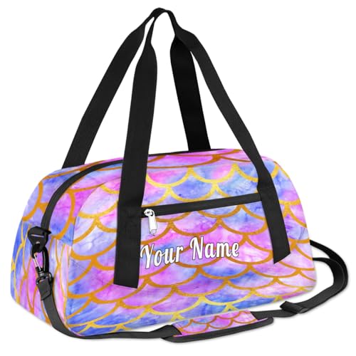 Personalized Kids Duffel Bag Galaxy Ocean Mermaid Scale,Custom Sport Gym Bag for Boys Girls,WWeekender Overnight Bags Travel Duffel Bag,Customized Kids Gift3
