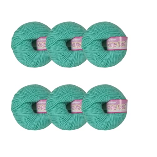 Image of Vardhman Baby Soft Yarn Pack of 6 - 4-Ply Acrylic Wool 150g Total | Soft Yarn for Knitting & Crocheting Baby Blankets, Sweaters, Toys & Accessories | 86m per 25g Ball (1, sea Foam Green)