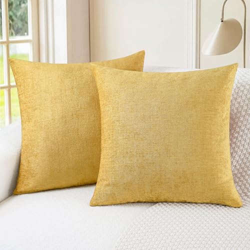 Image of CaliTime Throw Pillow Covers Decorative 26 X 26 Inches Pack of 2 Cozy Chenille Cushion Cases for Couch Sofa Bed Living Room Home Gold