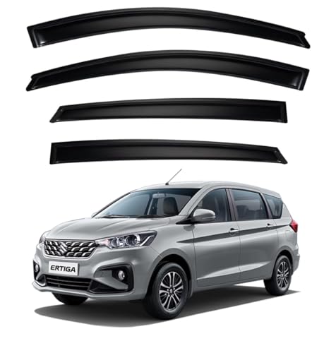 Image of Premium Smoke Car Door Visor Front+Rear Sun /Rain Guard Outside Mount Tape-On Window Visors Compatible with Suzuki Ertiga (2025-2026)