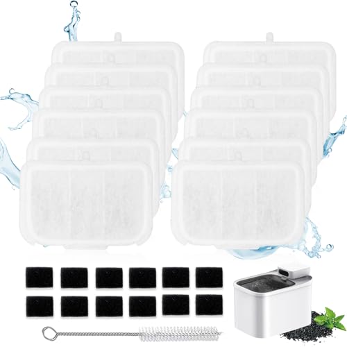 12 PCS Upgraded Pet Cat Kit Water Fountain Filters Unit Rect Fit For MAX 105 fl oz/3L Automatic Pet Fountain Include Replacement Filters and Replaced Foam Pump Filter