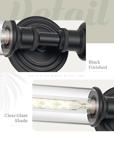 Image of Ken & Ricky Hardwired Modern 24 inch Wall Sconces Set of Two, Black | Clear Glass,Easy Install,Sconces Decor，2PK,Wall Light fixtures for Bathroom Mirror Living Room Hallway Bedroom