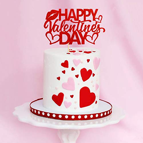 Keaziu 1 Pack Red Happy Valentine's Day Cake Topper Heart Love Cupcake Picks For Cake Decorations Valentine's Wedding Party Holiday Supplies #TOP5