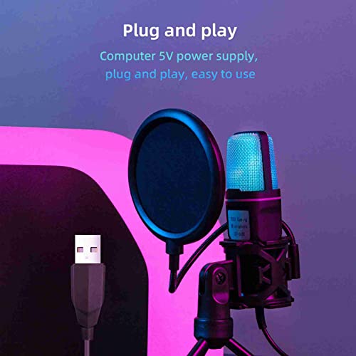Bewinner USB Gaming Microphone for PC RGB Condenser Mic with Filter, Adjustable Tripod Stand, 9 Light Modes - Image 3