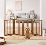 Semiocthome Freestanding Dog Gates and Barriers Indoor Pet Gates for Doorways and Stairs 60cm (H) - 4 Panels Puppy Gate with 2 Metals Stands Adjustable Safety Fence Fit Up to 188cm - Walnut