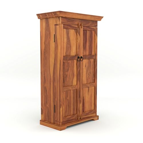 Image of Sheesham Solid Wood New Pre-Assemble Wooden Stylish Bar Cabinet /Wine Rack /Beer Bar /with Wine Glass Storage (Honey)