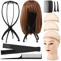 ProSuites 9 Pack Set 2 Wig Head Stand with 2 PCS Wig Brush Comb 2 Hair Net 1 Grip Band 2 Clips Set for for Travel Home Use