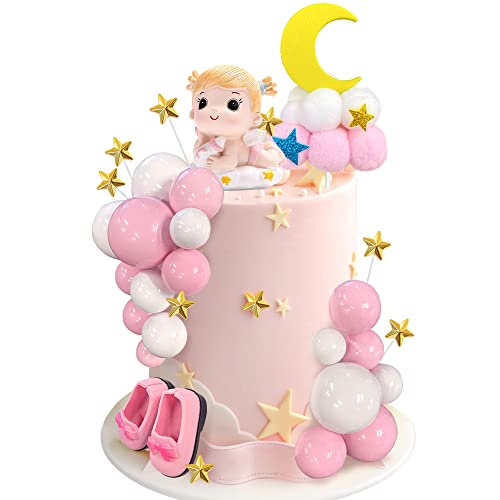 30Pcs Pink Baby Girl Cake Decorations Its A Girl Cake Topper Pink Ball Cake Toppers For Baby Shower Birthday Cake Decoration #TOP18