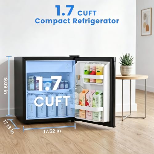 Image of Electactic 1.7 Cu.ft Mini Fridge, Compact Refrigerator, Single Reversible Door, Ultra Quiet, Energy Efficient for Office, Dorm, Bedroom, Apartment, Black