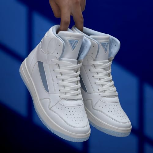 Image of FIELD CARE Faster Casual Comfort Fashion Stylish Hi-Top Basket Ball Sneakers (White /Sky, UK Footwear Size System, Adult, Men, Numeric, Medium, 7)