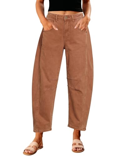 GRAPENT Barrel Jeans for Women Balloon Wide Leg Cropped Trendy Jeans Boyfriend High Waisted Jean Pants Casual Stretchy Summer Denim Trousers Color Caramel XX-Large Plus Size 20 to 22