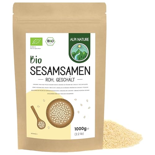 Alpi Nature Semillas de Sésamo Orgánico Peladas 1kg, Sésamo Blanco Orgánico Pelado, sin Gluten