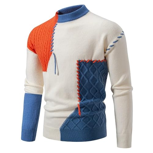 Men Sweater Temperament Casual Trend Knitted Top Comfortable Soft Solid Color Pullover All-Match High Neck Slim Fit Long Sleevedsweater C-Blue 3XL
