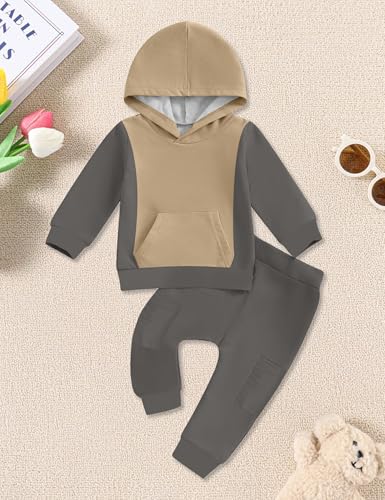 Baby Boy Clothes Color Block Hoodie Sweatshirt and Pants Toddler Boys Fall Winter Outfits Set 12 Months-4 Years2