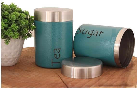 Image of Containers Set of 2 - Steel Container for Storage - Tea Sugar Jar (Tea Sugar Blue pack)