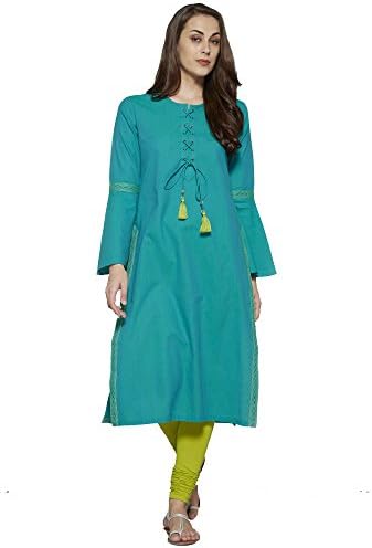 Aahwan Indian Tunic Top Kurti for Women Cotton Embroidered Long Dress