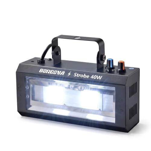BORGOVA 40W LED Strobe Light, Portable White LED Stage Flashing Light
