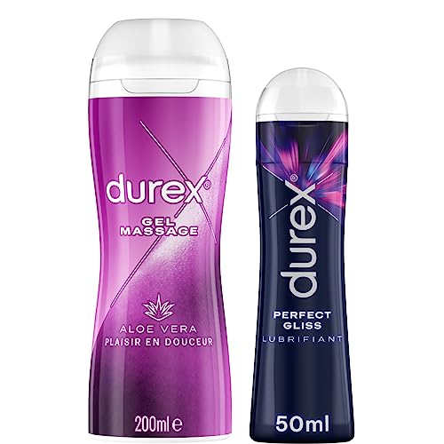 Durex - Lot de 2 Gels Lubrifiants Intimes - Gel De Massage Aloë Vera 200ml - Gel Lubrifiant Perfect Gliss 50ml
