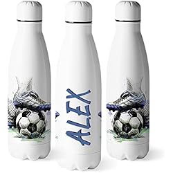 Zumo Digital Botella de Agua Personalizada Futbol Niños, Botella Deportiva Hidratación Térmica Sin BPA Doble Pared 500ml (Futbol-4)