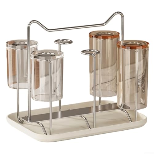 Estante de secado de tazas con bandeja de drenaje, soporte de almacenamiento para tazas de cocina, organizador de tazas de café para el hogar, oficina, escritorio (blanco)