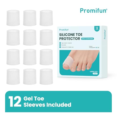 Image of Silicone Toe Protectors - 12 Pack Silicone Toe Sleeve for Hammer Toes, Corns, Calluses, Blisters - Soft Gel Toe Tube Pads for Pain Relief(Large Sizes, Clear)