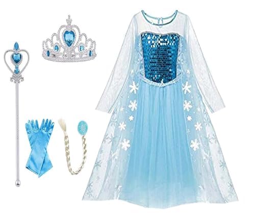 Chrisley Enterprises Frozen Elsa Costume For Girls | Princess Dress For Girls With Accessories Set Of (Dress, Crown, Gloves, Wand, Braid) (7-8 Years) - Polyester, Blue (B0CJBJ2SZ9) Amazon Price History, Amazon Price Tracker