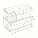 2-Tier Small Storage Drawers, 10cm Narrow Clear Acrylic Organiser for Table & Desktop, Stackable Bathroom Storage Box for Lipstick, Brushes and Hair Accessories (1 Drawer)
