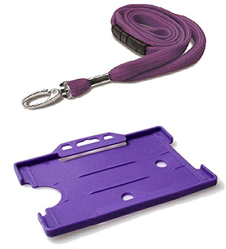 Identity-Plus: Purple Neck Lanyard (Recycled Material, Metal Lobster Clip, Safety Breakaway) with Purple Single Sided Landscape ID Card Holder (75)