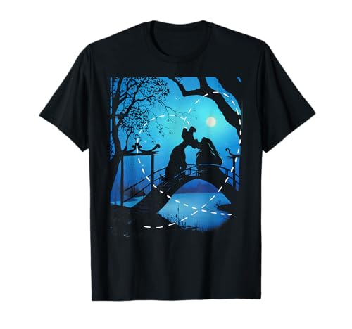 T-shirt Lady And The Tramp Disney noir motif silhouette nuit pour fan de l'animation