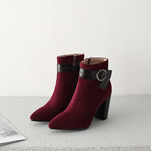 MIOKE Women's Round Toe Dressy Ankle Boots Casual Buckle Zipper Chunky Block Mid Heel Dressy Short Booties4