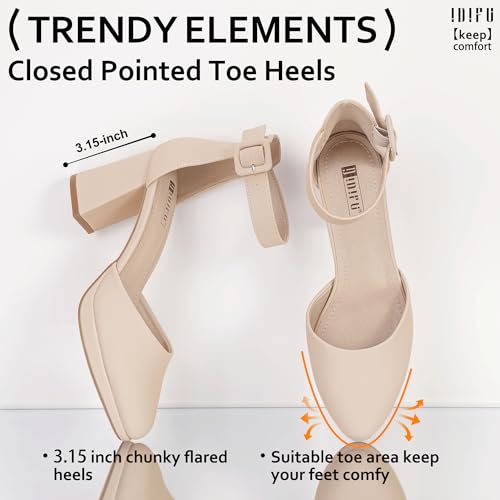 IDIFU IN3 Womens Closed Toe Heels Chunky Block Platform Pumps Pointed Toe Ankle Strap Dress Shoes for Women Comfortable Wedding Short Low Pumps Shoes4