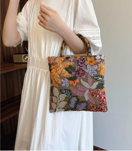 Bolso Tote bordado con lentejuelas floral de mujer miniatura 2