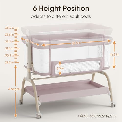 Image of Baby Bassinet Bedside Crib, 3-in-1 Baby Bassinet Bedside Sleeper with Mattress and Soft, Breathable Sheet, Full-Mesh Sides, 6-Height Adjustable, Stable and Secure Crib for Newborns