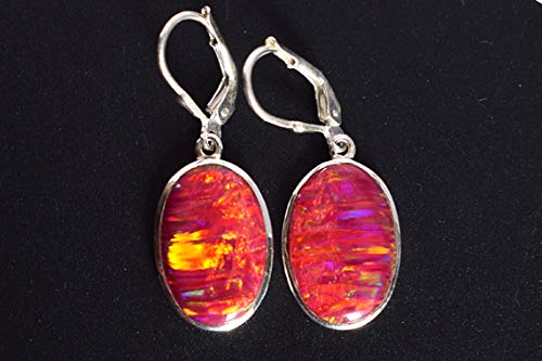 Boucles d'oreilles opale de feu argent anti allergie et légères - 3