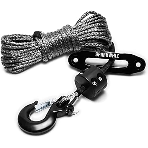 SPARKWHIZ Synthetic Winch Rope Kit, 1/4" x 50ft 10000LBS Winch Rope Line Cable with Protective Sleeve+Winch Fairlead+ Stopper+Hook for ATV UTV SUV Cover