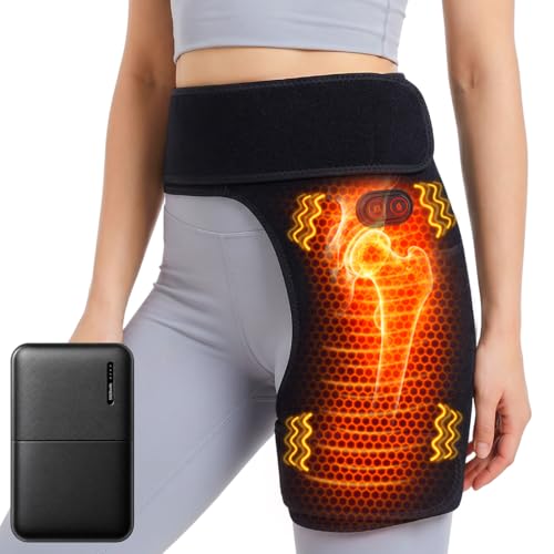 Cordless Heated Massage for Hip/Sciatica Pain Relief with 5000mAh Power Bank Hip Heating Pad Support Brace with Hot Physical Therapy Lower Back/Thigh/Buttock Best Gift for Family