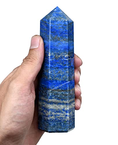 Image of Amazing Gemstone Large Lapis Lazuli Crystal Towers ~ Natural Healing Crystal Point Obelisk for Reiki Healing and Crystal Grid (5.5 to 6 INCH)