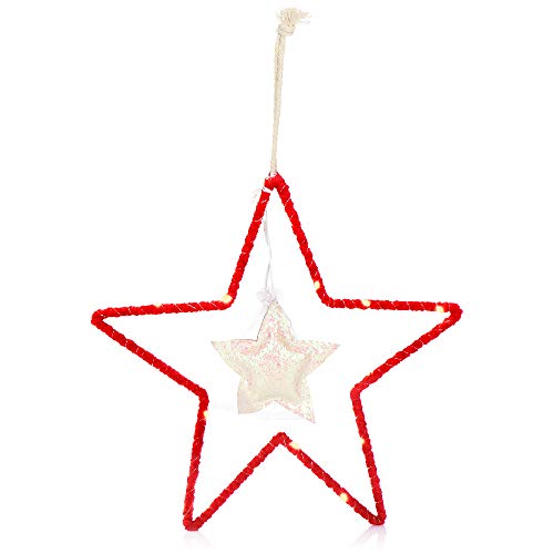 com-four® Estrella de Navidad para Colgar - Estrella LED como iluminación Decorativa para Navidad - Decoración navideña a Pilas - Decoración de Ventanas (Rojo. Blanco)