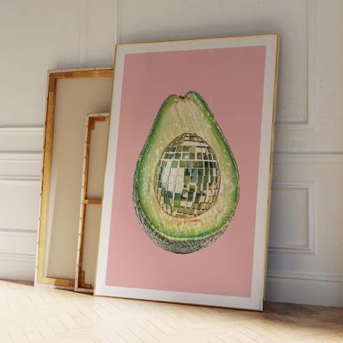 Toile vintage avocat boule disco art mural 21x30 cm deco de caractere