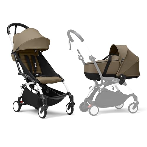 Cochecito YOYO3 de Stokke con Capazo para Recién Nacido - Incluye chasis en blanco, pack color 6+ para YOYO (Toffee) y Capazo para Recién Nacido (Toffee)