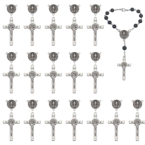 Chapelet croix et centre de table en alliage argenté pour création de chapelets de communion (18 set)